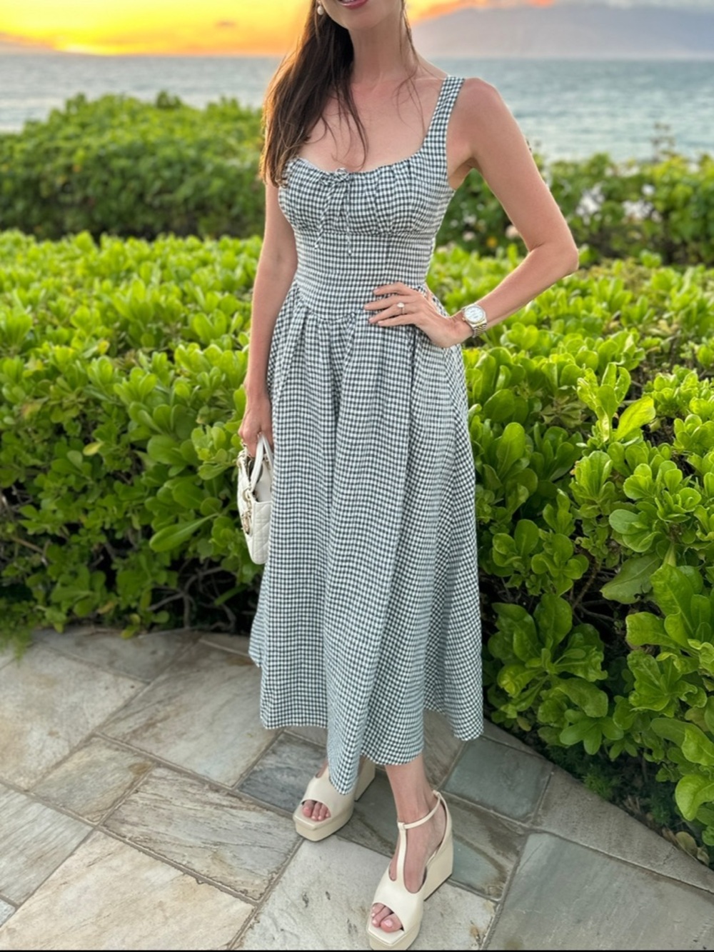 Reformation Women’s Linen Blue & White Gingham Dress - Sleeveless Midi